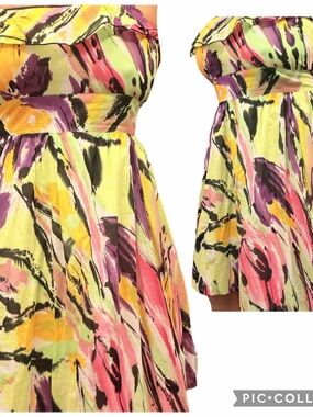 Mac & Jac colorful Abstract Ruffle-Top Sundress in Lime, Pink & Purple summer